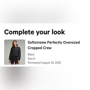 Lululemon softstreme oversized crew, size 8.  Black